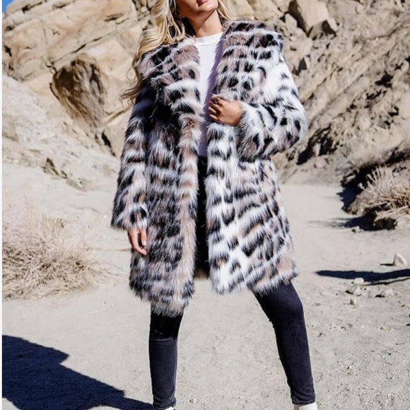 Donna Salyers Fabulous Furs Wild Side faux Fur Abstract Leopard Coat Sz XS NWOT - Picture 3 of 10